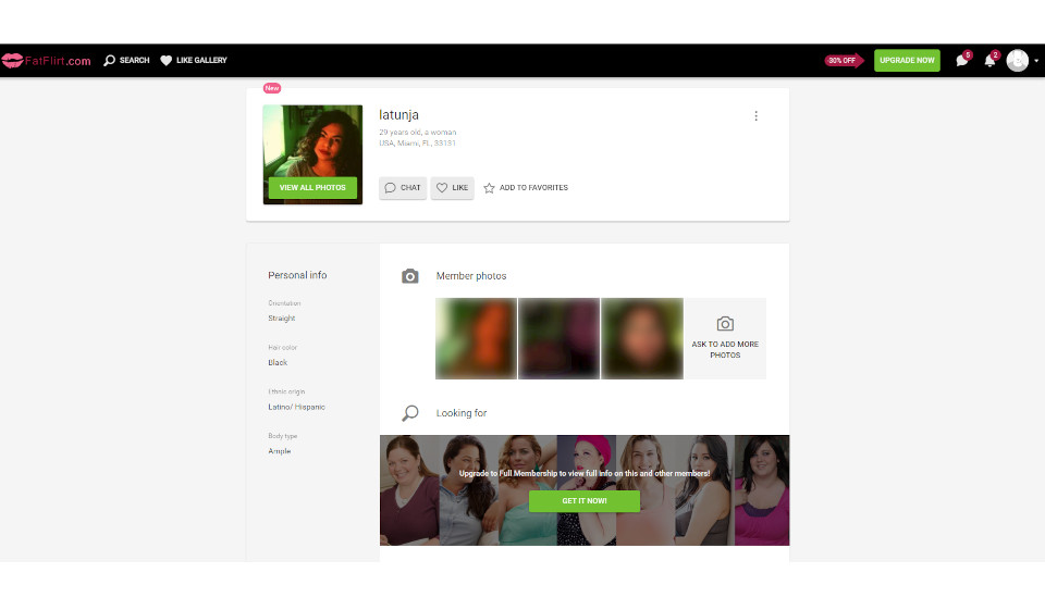 Profile strony FatFlirt